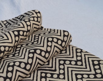 Black Bagru Print Indian Hand Block Soft Cozy Cotton Fabric Natural Hand Dyed Dabu Block Printing Bagru Cotton Fabric, Indian Ethnic Textile