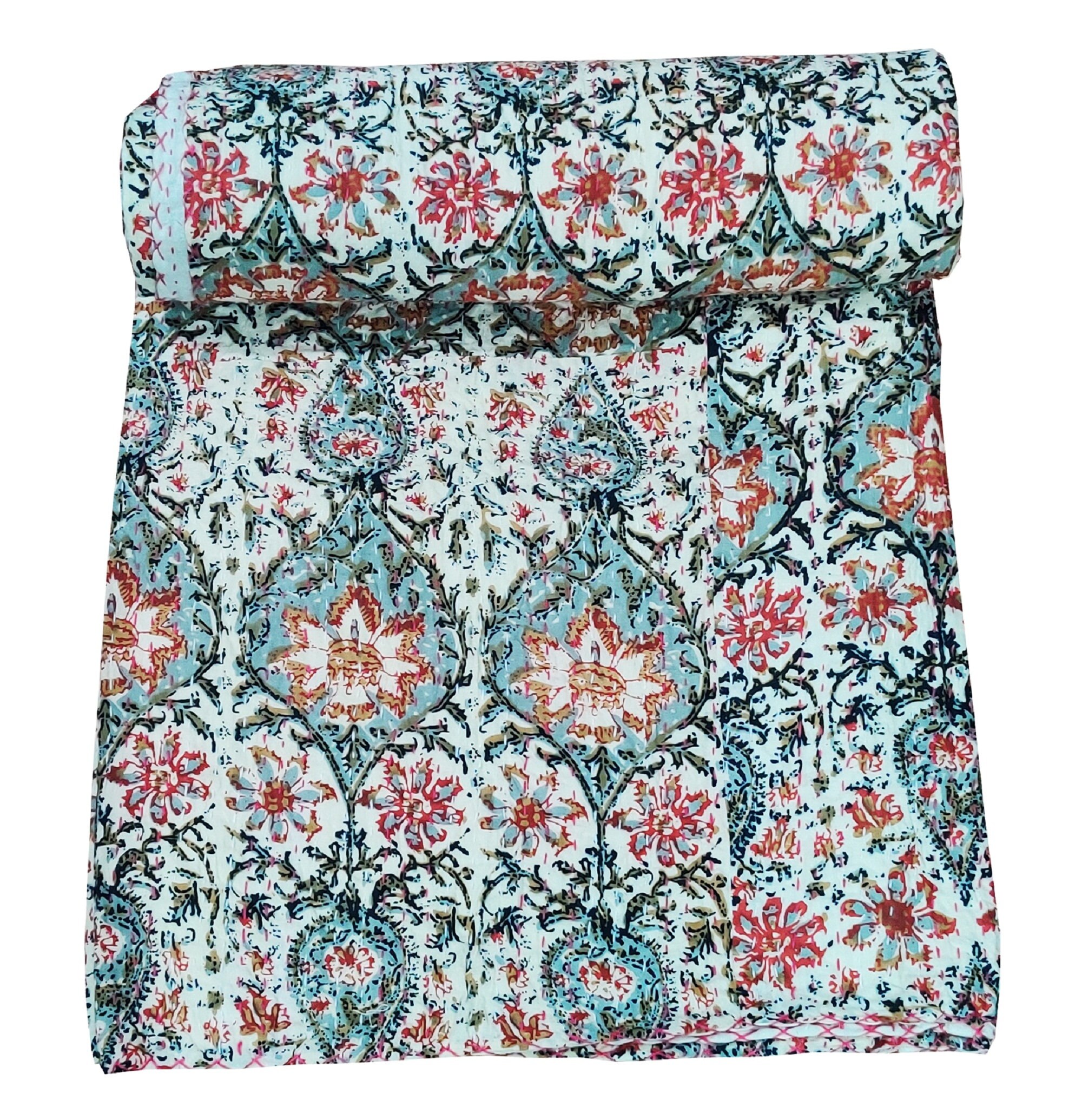 Made in India Cotton Sheeting printed Fabric - Ethnic Flower Motif