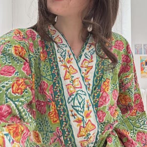 Indian Soft Fabric Stitched Kantha Kimono, Floral Block Printed Kantha Kimono, Night Wear Dress Kimono, Winter Wear Boho HIppie Bathrobes