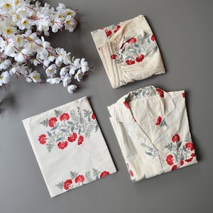 Ensemble de pyjama en coton léger à mailles pour femme, robe de nuit pour femme, ensemble de pyjama indien, ensemble de chemise en coton pour femme avec un short et un sac pyjama