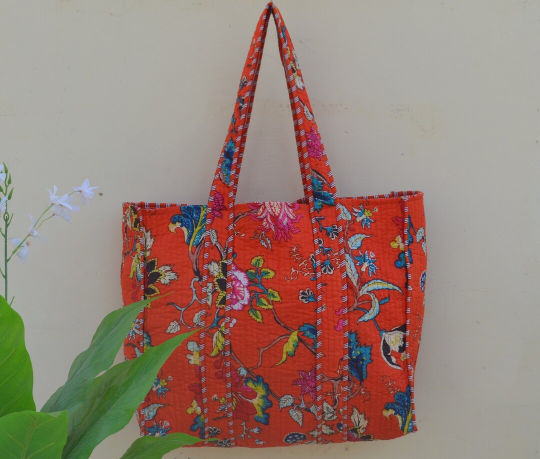 Cotton Block Print Tote Bag - Small| Handcrafted Eco-Friendly Indian Artisan Bag, Yellow blue Print main image 0