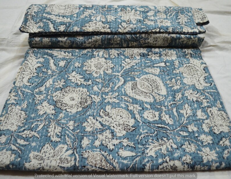 New Baby Quilt Hand Block Bedding Blanket Bedspread Handmade Ethnic Flower Print