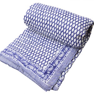 Jaipuri Famous Reversible Cotton Quilt | Hand Block Soft Cozy Cotton Jaipuri Quilt | Indian Hand Quilted Bedspread Cotton Ethnic Quilt