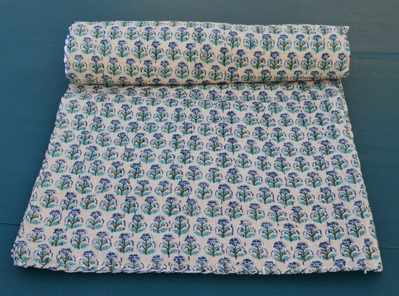 King Size Kantha Quilt 100 Soft Cotton Kantha Quilt Floral Etsy