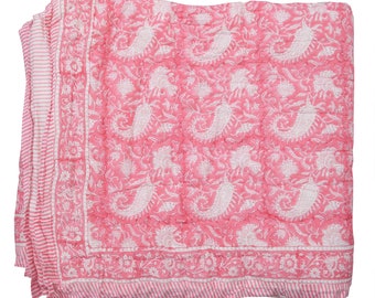 Christmas Sale ! Quilt Paisley Print Indian Organic Cotton Winter Warm Cozy Quilt Reversible Quilt, Block Print Boho Comforter Jaipuri Razai