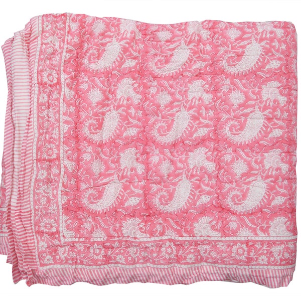 Luxus Schlafzimmer! Quilt Paisley Print Indische handgefertigte Baumwolle Winter Warme gemütliche Patchworkdecke Wendedecke, Blockprint Boho Tröster Jaipuri Azai