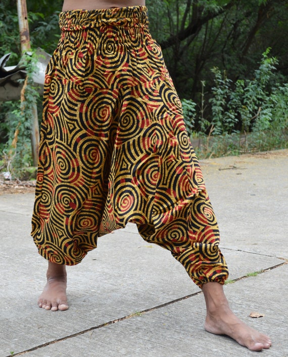 Men's and Women's Cotton Block Print Loose Fit Afghani Harem/Dhoti Pants/Yoga  Pants (Multicolour, Free Size)