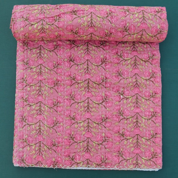 Indian Cotton Kantha Quilt Blanket Kantha Quilt California Handmade Kantha Coverlet Voile Cotton Stitch Bedding Blanket Throw Bedspread Etsy Canada