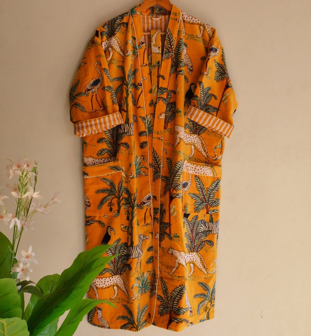 Women Wear Bathrobe Velvet Kimono Robes, Indian Long Velvet Bathrobe