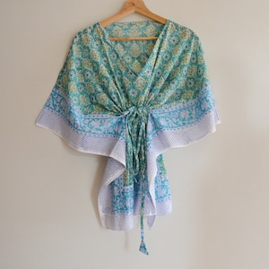 Women Dress Short Caftan, Indian Handmade Floral Cotton Kaftan, Dress Beach Cover up, Hippie Hand Block Print Sleepwear Maxi Caftan Dress