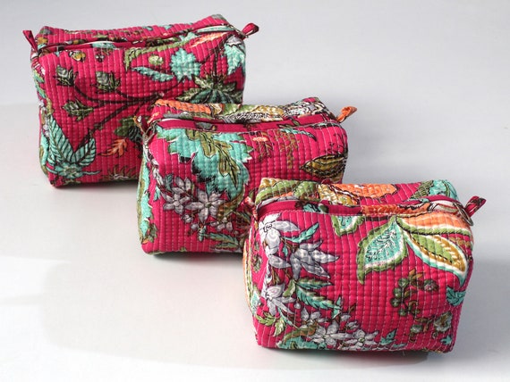 Set of 3 Pieces Toiletry Bag, Cotton Quilted Wash Bags, Toiletry