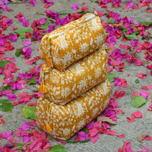 Yellow - Handmade Cotton Toiletry Pouch 10