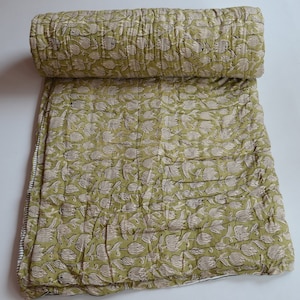 Winter Warm Sale ! Indian Organic Cotton Reversibile Quilt, Boho Indian Soft Cozy Comforter, Hand Block Baby Quilt For All Size Jaipur Razai