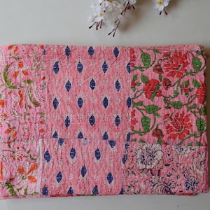 Patchwork Print Indian Luxury Beautiful Vintage kantha Quilts Solid Color Cotton Kantha Quilt Handmade Reversible kantha Throw Cozy Blankets