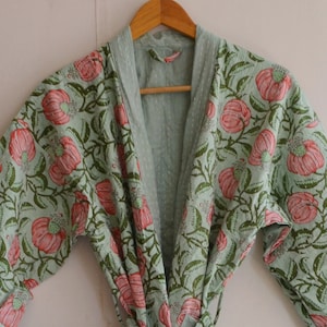 Sale !! Unisex Bath Robe, 100% Cotton Indian Kantha Stitch Robe, Cotton Kimono Front Open Long Coat, Night Wear Dressing Gown Free Size Maxi