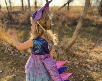 dinosaur tail for kids, triceratops child’s costume, dress up gift for kids - dinosaur costume tail and hat - birthday gift for kids