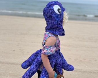 Octopus costume,  handmade dress up gift for toddlers, octopus dress up tail and hat,  ocean gifts for toddlers