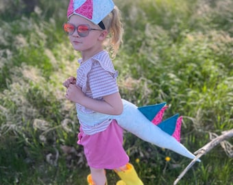 Dinosaur Halloween costume, handmade dress up  gift for toddlers, triceratops toddler tail and hat