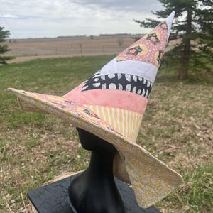 Quilted Patchwork Witch Hat – Whimsical Halloween Costume, Owl Floral Cotton Fabrics