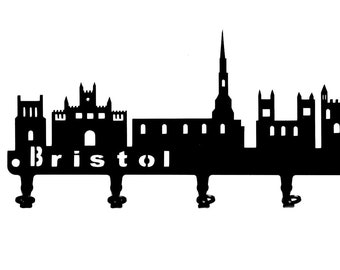 Toets bestuur / haak bar * skyline Bristol * stad in Engeland - muur haken, key bar, metal - 6 haak - zwart