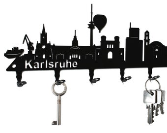 Schlüsselbrett / Hakenleiste * Skyline Karlsruhe * - Schlüsselboard Baden-Württemberg, Schlüsselleiste, Metall - 6 Haken