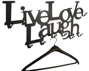 Live Love Laugh - Wandgarderobe 58 cm - das Original, Garderobe, Flurgarderobe 8 Haken - Lebe Liebe Lache (schwarz)
