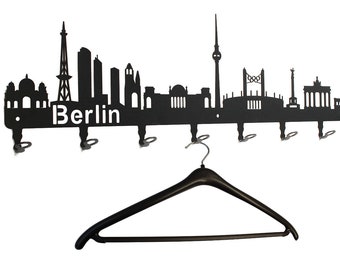 Garderobe Berlin Skyline - Wandgarderobe, Hakenleiste, Garderobenleiste, Garderobenhalter, Kleiderhaken, Flurgarderobe - Metall 80 cm