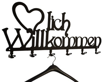 Wandgarderobe Herzlich Willkommen - Flurgarderobe 58 cm - Kleiderhaken, Hakenleiste, Garderobeneiste, Garderobenhalter, Garderobe - Metall