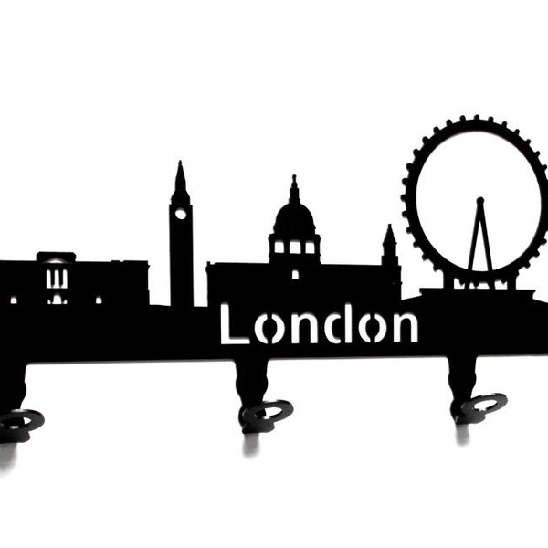 Wandgarderobe - Skyline London - Flurgarderobe 58 cm - England - Kleiderhaken, Hakenleiste, Garderobeneiste, Garderobe - Metall, Schwarz