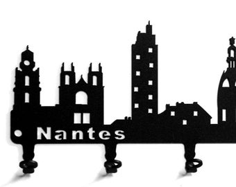 Key Board/Hook Bar * Skyline Nantes *-France-Brittany on the Loire, Metal-6 Hooks-black