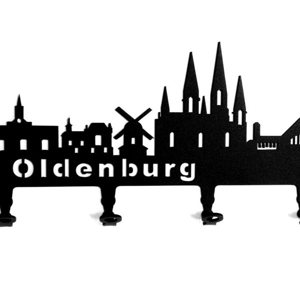 Schlüsselbrett / Hakenleiste * Oldenburg Skyline * - Niedersachsen, Wandhaken, Schlüsselleiste, Metall - 6 Haken - schwarz