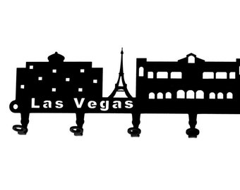 Tableau de clé / Crochets * Skyline Las Vegas * Désert de Mojave - Nevada - Crochets muraux, métal - 7 crochets - noir