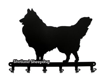 Key Board/hook Strip * Shetland Sheepdog *-dog-key board-6 hooks-metal-black