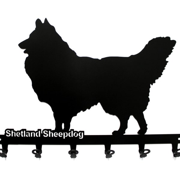 Schlüsselbrett / Hakenleiste * Shetland Sheepdog * - Hund - Schlüsselboard - 6 Haken - Metall - schwarz