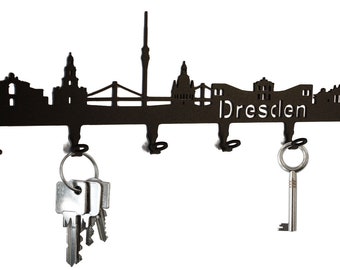 Bordo chiave / gancio barra * skyline Dresden *-bordo chiave Sassonia, chiave bar, 6 ganci, neri, metallo