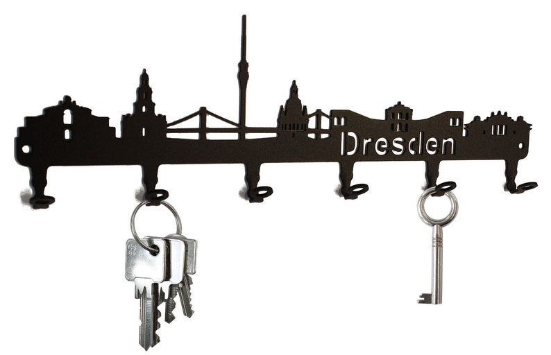 Bordo chiave / gancio barra skyline Dresden bordo chiave Sassonia, chiave bar, 6 ganci, neri, metallo immagine 1