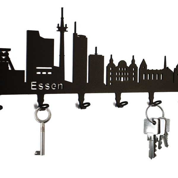 Schlüsselbrett / Hakenleiste * Skyline Essen * - Schlüsselboard Nordrhein-Westfalen, Schlüsselleiste, 6 Haken, schwarz, Metall