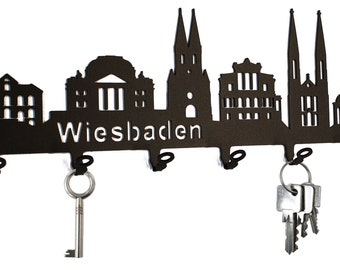 Key Board/hook Bar * Skyline Wiesbaden *-key Board hessen, key strip, metal-6 Hooks