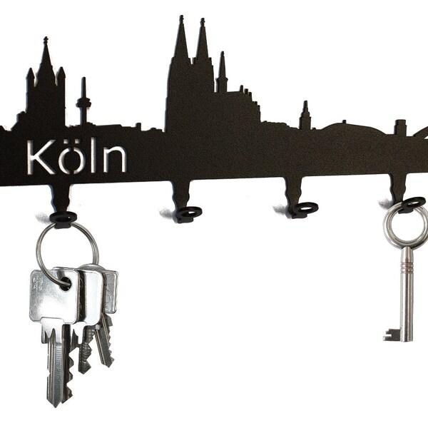 Key board / hook bar * Skyline Cologne * - Key board North Rhine-Westphalia, key bar, metal - 6 hooks