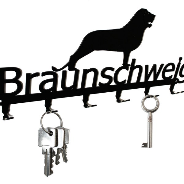 Schlüsselbrett / Hakenleiste * Löwe Braunschweig * Schlüsselboard Niedersachsen, Schlüsselleiste, Metall - 6 Haken - schwarz