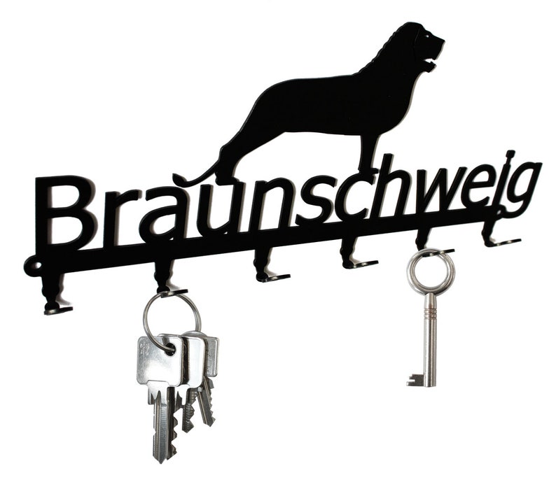 Key board/Hook Bar Leo Braunschweig Key board Lower Saxony, key strip, metal-6 hooks-Black image 1