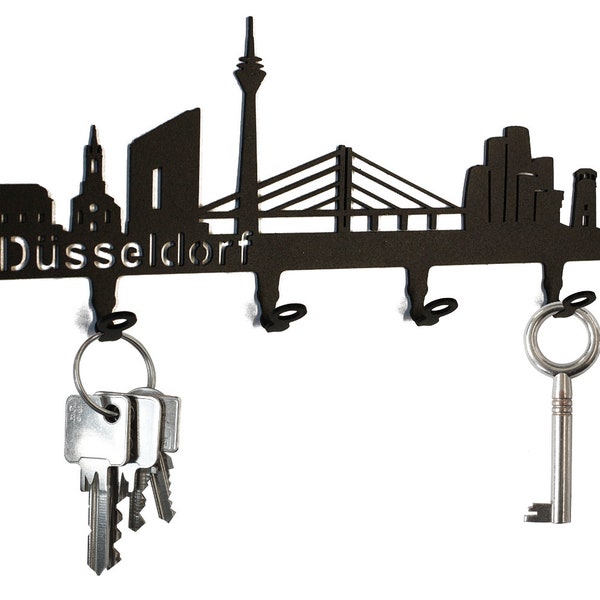 Schlüsselbrett / Hakenleiste * Skyline Düsseldorf * - Schlüsselboard Nordrhein-Westfalen, Schlüsselleiste, Metall - 6 Haken