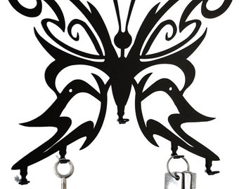 Key Board / Hook Bar * Butterfly * - Key Board - 5 Hooks, Metal, Black