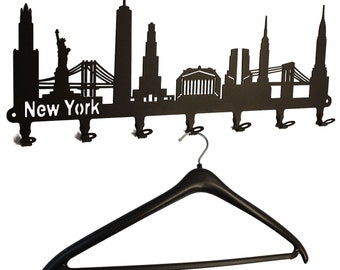 Wandgarderobe New York Skyline - USA Flurgarderobe 58 cm - Kleiderhaken, Hakenleiste, Garderobeneiste, Garderobenhalter, Garderobe - Metall