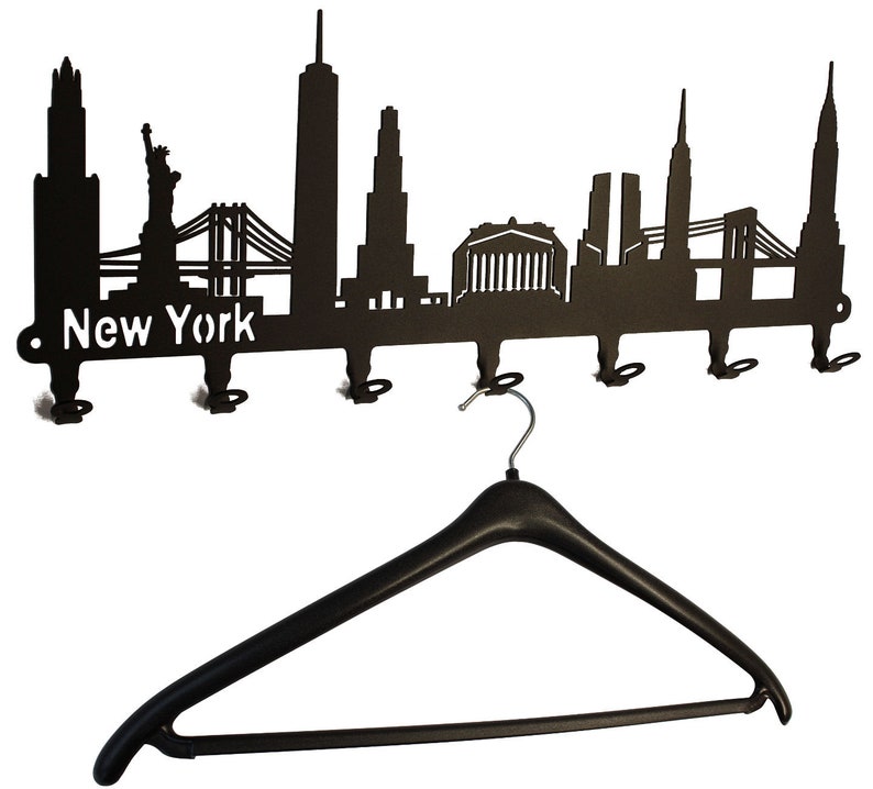 Wall wardrobe New York skyline-USA hallway wardrobe 58 cm-coat hooks, hook bar, wardrobe bar, wardrobe holder, wardrobe-metal image 1