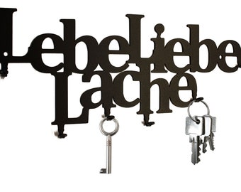 Schlüsselbrett / Schlüsselleiste - Lebe Liebe Lache - Hakenleiste, Schlüsselboard, 6 Haken, schwarz, Metall