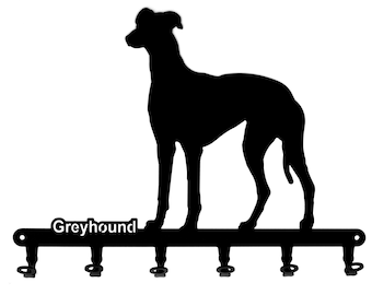 Schlüsselbrett/Hakenleiste * Greyhound * Hunderassen - Schlüsselbrett - Hund Motiv - 6 Haken - Metall - Schwarz