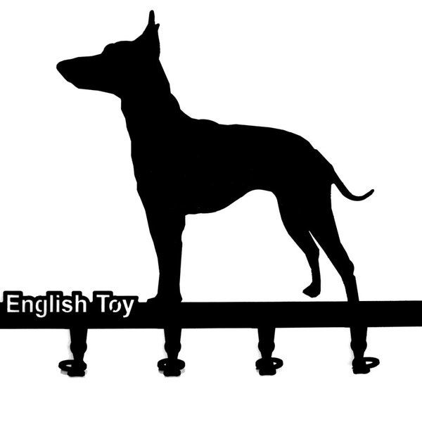 Clé Conseil / crochet barre * English Toy Terrier * - chien - clé planche - 6 crochets - métal - noir