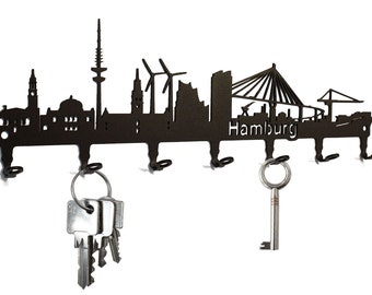 Schlüsselbrett / Hakenleiste * Hamburg Skyline * - Schlüsselboard, Schlüsselleiste, Metall - 7 Haken