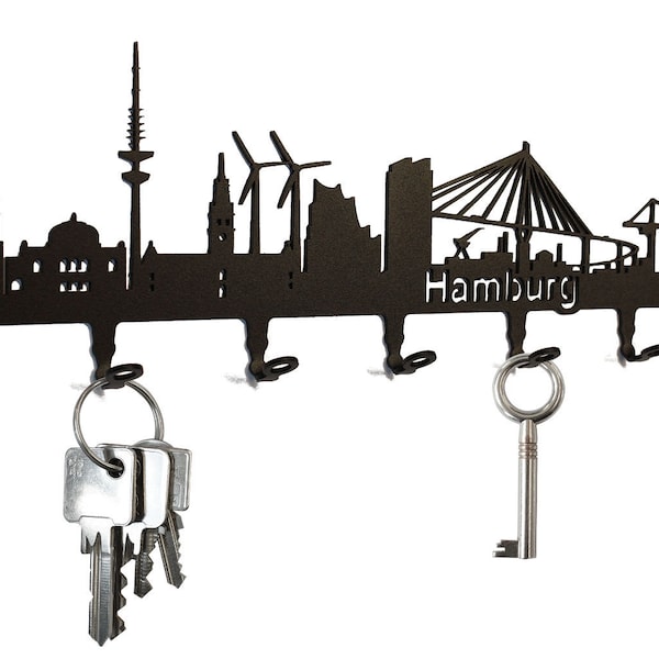 Schlüsselbrett / Hakenleiste * Hamburg Skyline * - Schlüsselboard, Schlüsselleiste, Metall - 7 Haken
